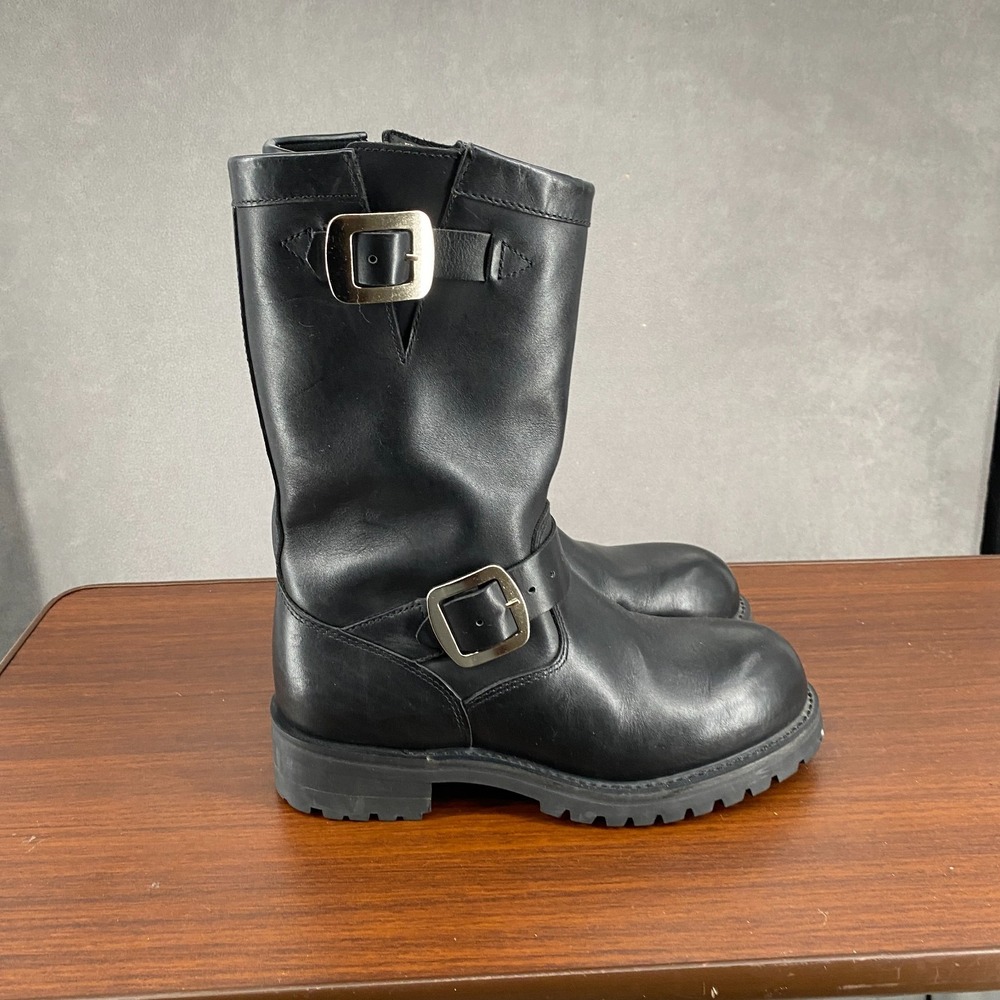 Guide Gear Mens US 9 Boots Black Genuine Leather Mid Calf Biker Engineer Boots
